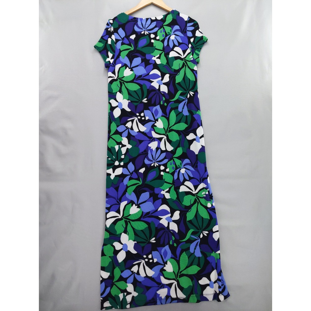 Chico's Maxi Dress Women 1 M Blue Green Floral Tropical V-Neck Short Sleeve - Picture 6 of 9